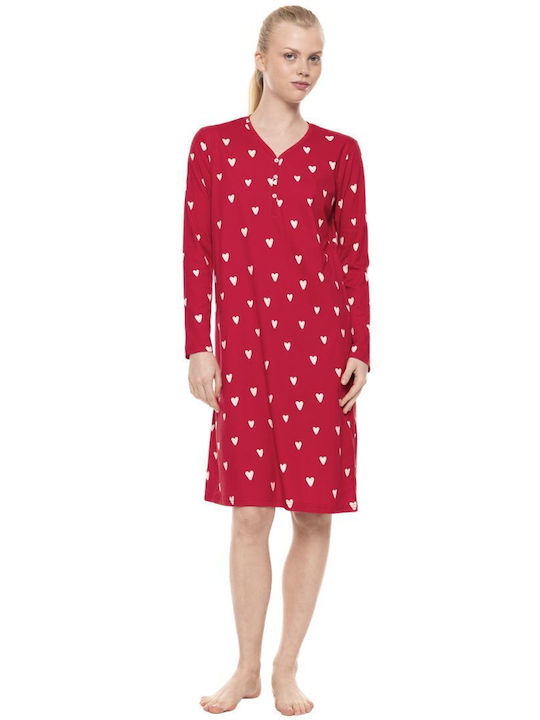 Pink Label Winter Cotton Women's Nightgown Red