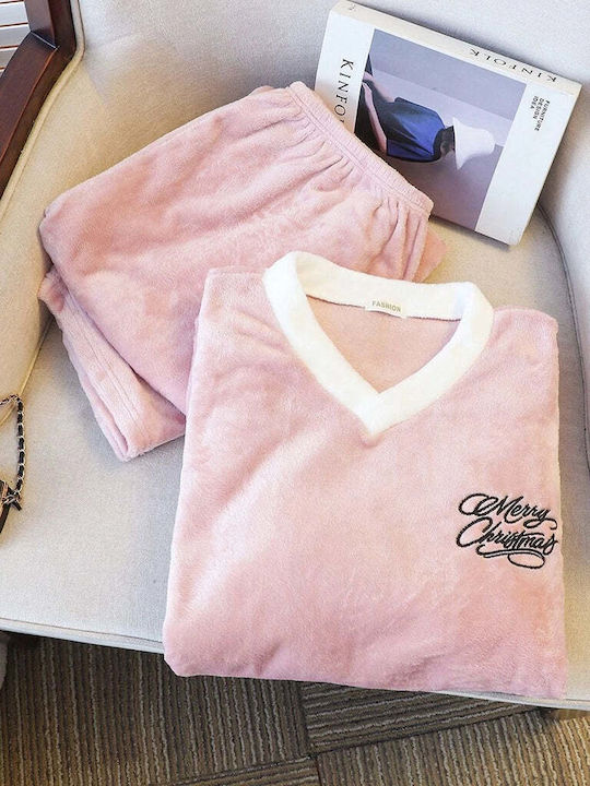 Ustyle Set de pijamale de iarnă pentru femei roz