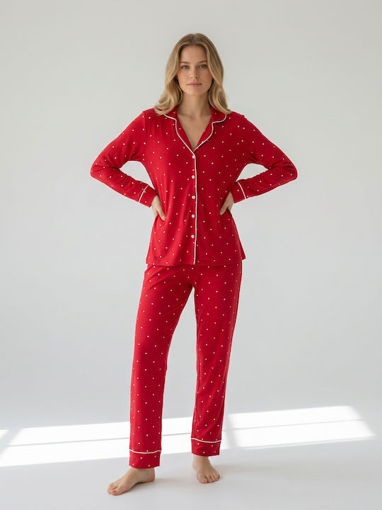 Harmony Winter Damen Schlafanzug & Pyjamas Rot