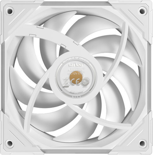 Rog Eurux GR120 Reverse Blade Case Fan 2200rpm 70cfm with ARGB Lighting and 4-Pin PWM Connection White Edition