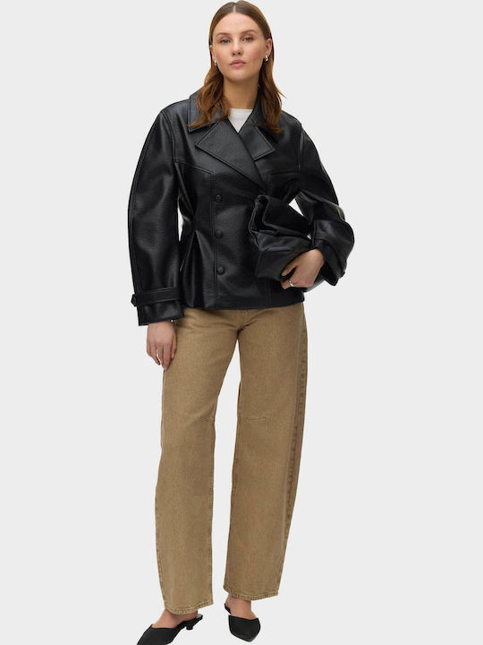 Vero Moda Short Leather Women's Jacket for Winter Black