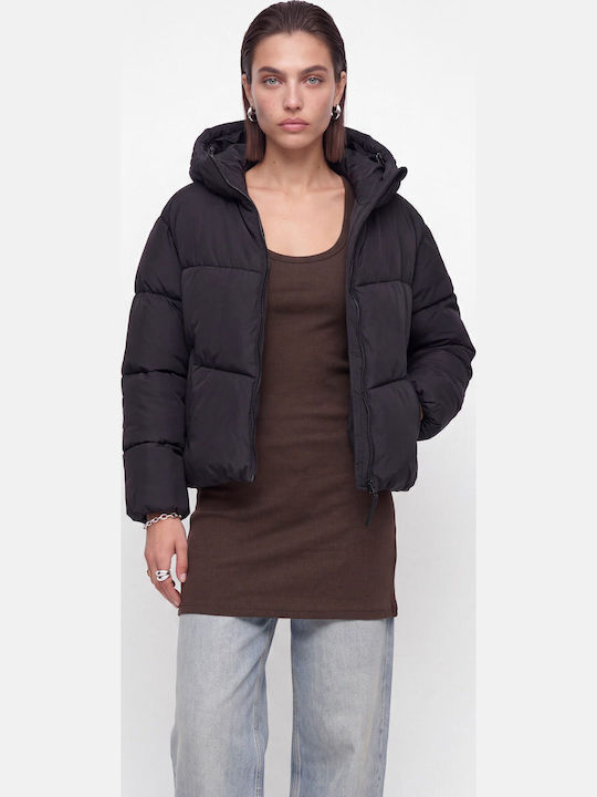Jachetă puffer scurtă pentru femei de iarnă Black