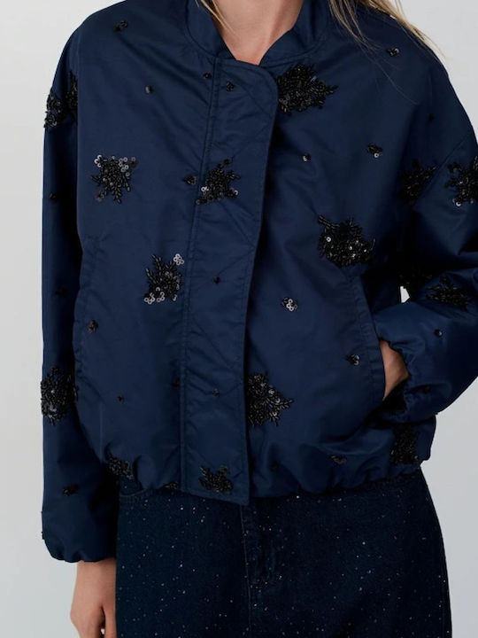 Damen Bomber Jacke Dunkelblau