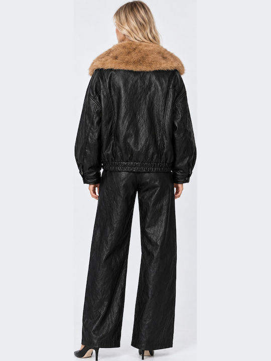 Leder Damenjacke Für Winter Schwarz 0056-0217003-Schwarz