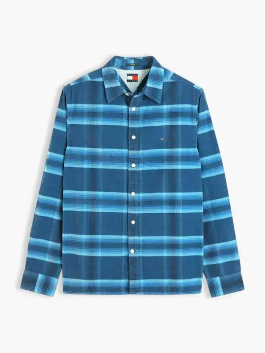 Long Sleeve Corduroy Shirt in Regular Fit, Checked Westside Blue Check