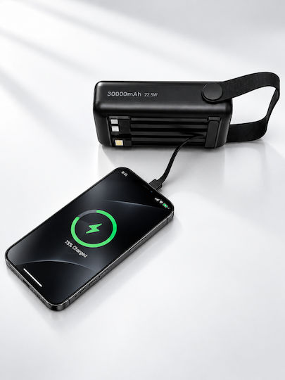 Amaya Powerbox 300 Apb-30 Външна Батерия 30000mAh 22.5W Вградени Кабели Цифров Дисплей Led Осветление Черен