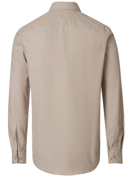 Langärmeliges Herrenhemd in Normale Passform Beige