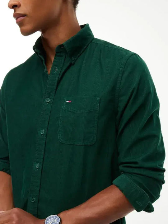 Cămașă din Catifea Raiată cu Mânecă Lungă, Croială Regular Fit, Verde Velvet