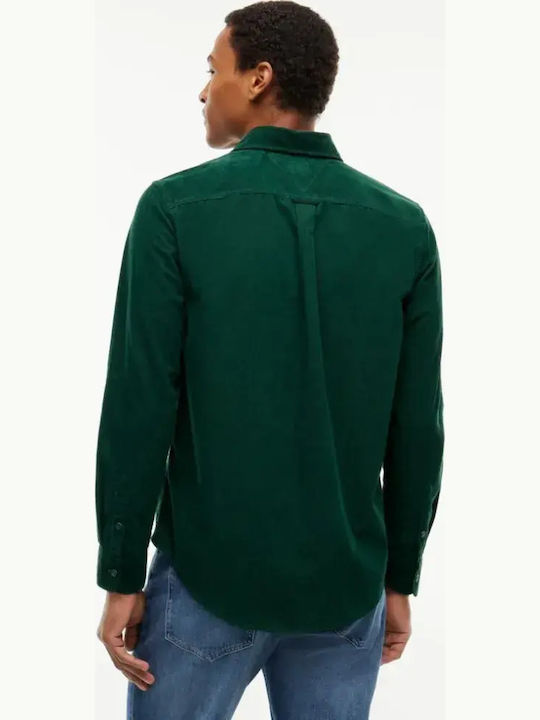 Cămașă din Catifea Raiată cu Mânecă Lungă, Croială Regular Fit, Verde Velvet