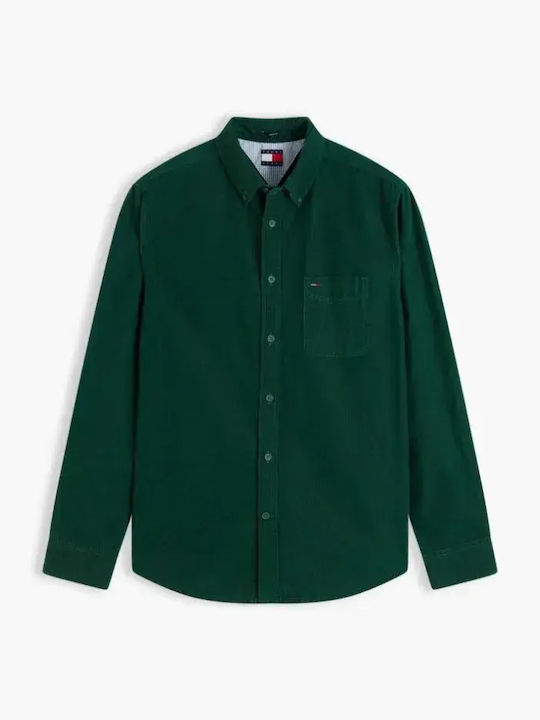 Cămașă din Catifea Raiată cu Mânecă Lungă, Croială Regular Fit, Verde Velvet