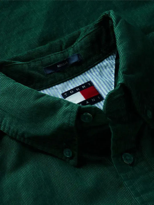 Cămașă din Catifea Raiată cu Mânecă Lungă, Croială Regular Fit, Verde Velvet