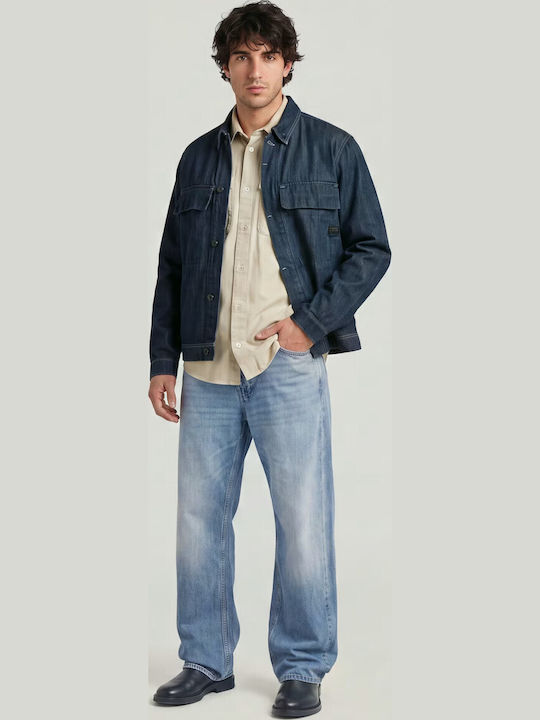 Boxy Clean Overshirt Din Denim cu Mâneci Lungi, Regular Fit, Camo Albastru