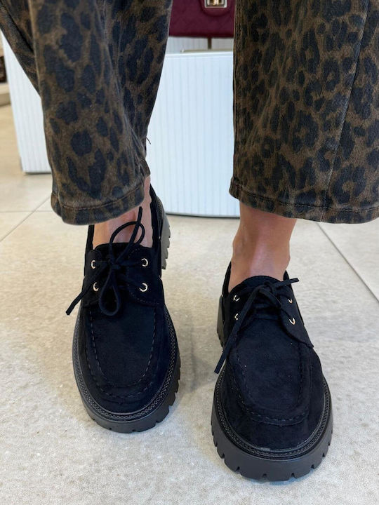 Suede Damen Mokassins in Schwarz Farbe