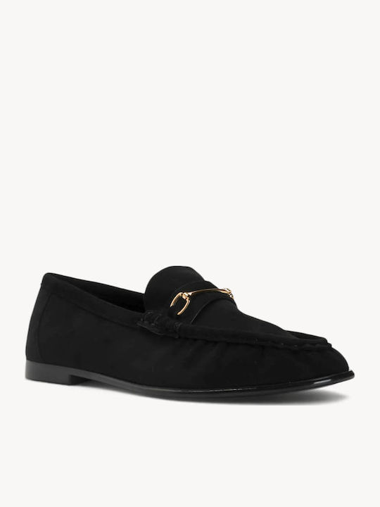 Loafers De Catifea Negre Cu Decor Metalic