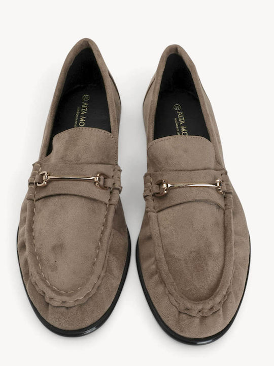 Beige Damen Mokassins Kastenförmige Metallischer Dekor
