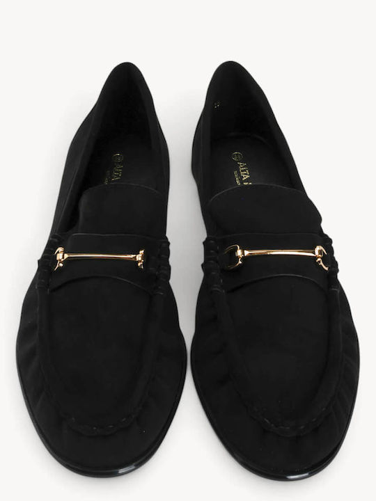 Loafers De Catifea Negre Cu Decor Metalic