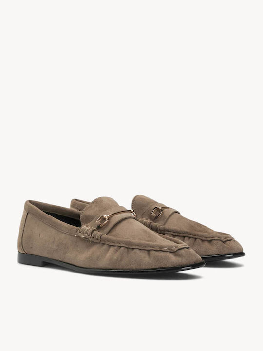 Beige Damen Mokassins Kastenförmige Metallischer Dekor