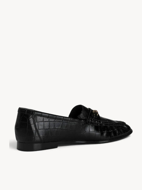 Mocasini Dama Loafers Croco Negri Cu Decor Metalic