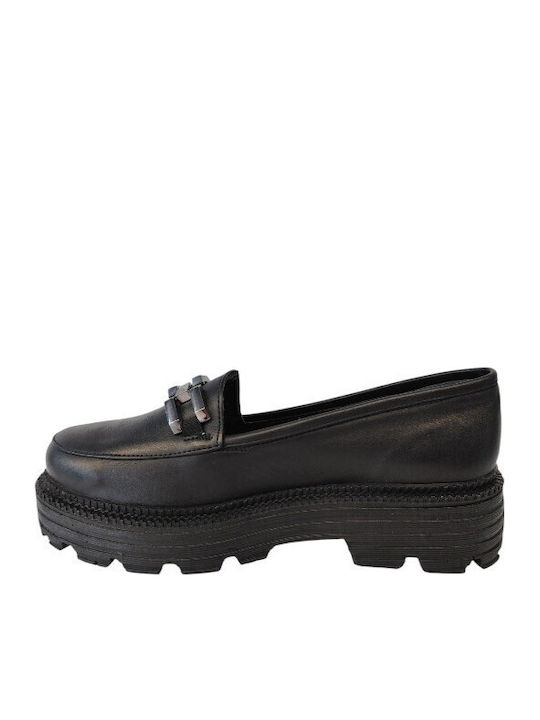 Δερμάτινα Γυναικεία Loafers σε Μαύρο Χρώμα