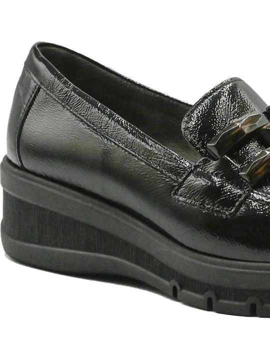 Lackleder Damen Mokassins in Schwarz Farbe