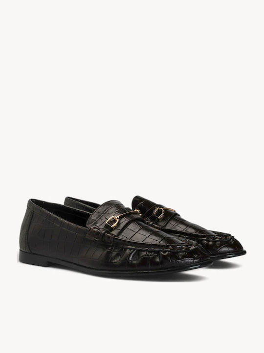 Καφέ Κροκό Loafers Μεταλλικό Διακοσμητικό