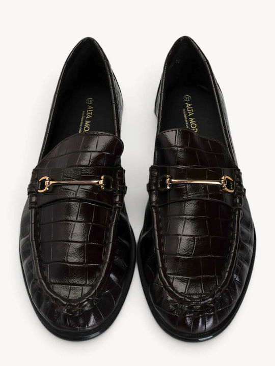 Καφέ Κροκό Loafers Μεταλλικό Διακοσμητικό