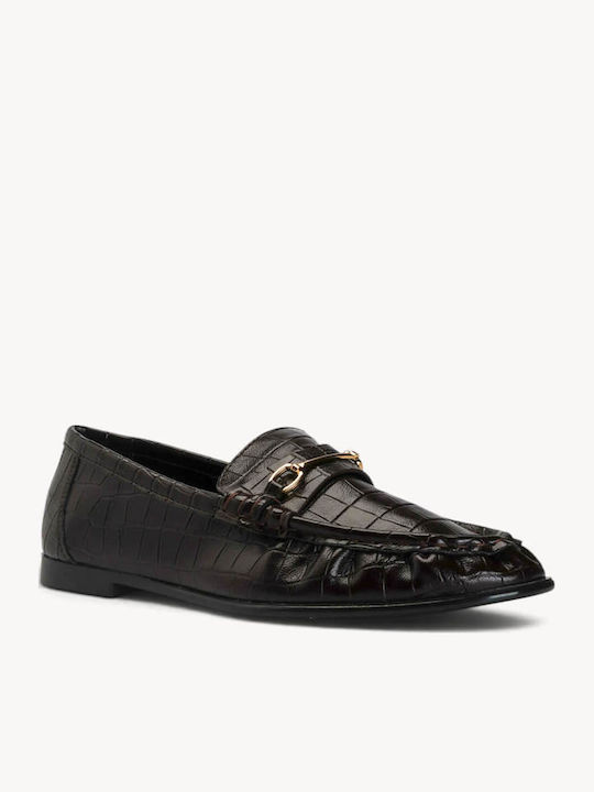 Καφέ Κροκό Loafers Μεταλλικό Διακοσμητικό