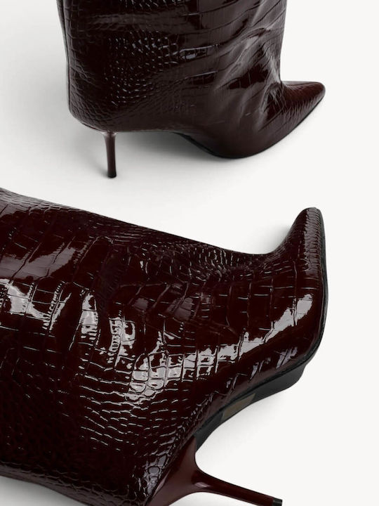 Cizme din lac Croco Bordo cu toc Stiletto