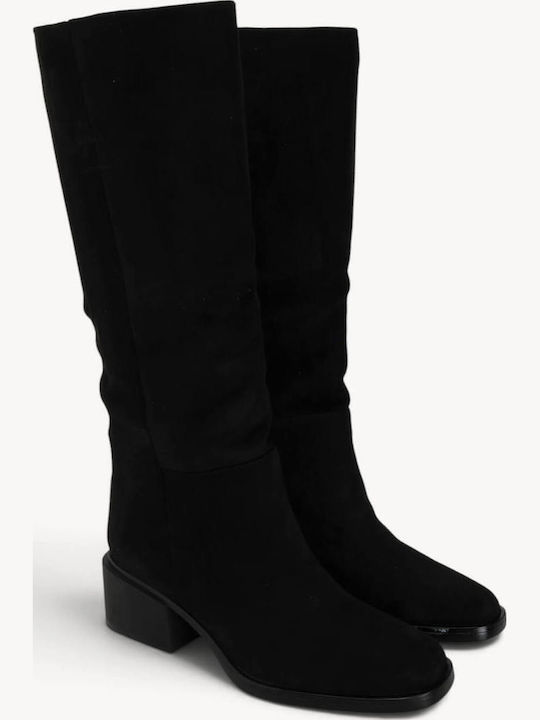 Schwarze Wildleder Damenstiefel Mit Isio Korpus Dicke Absatz