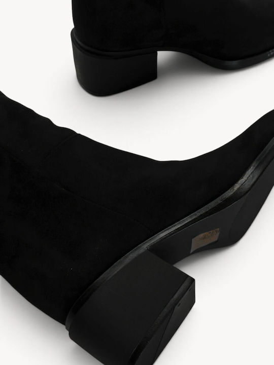 Schwarze Wildleder Damenstiefel Mit Isio Korpus Dicke Absatz