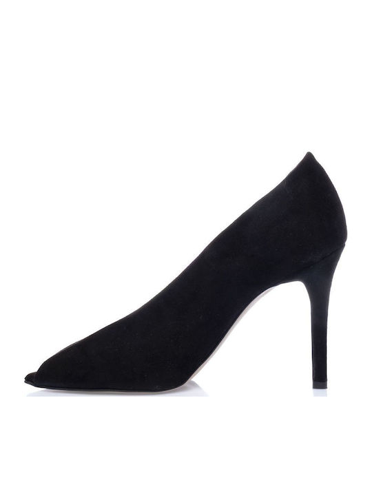 Leder Peep Toe Pumps mit Stilettoabsatz & Riemchen Schwarz