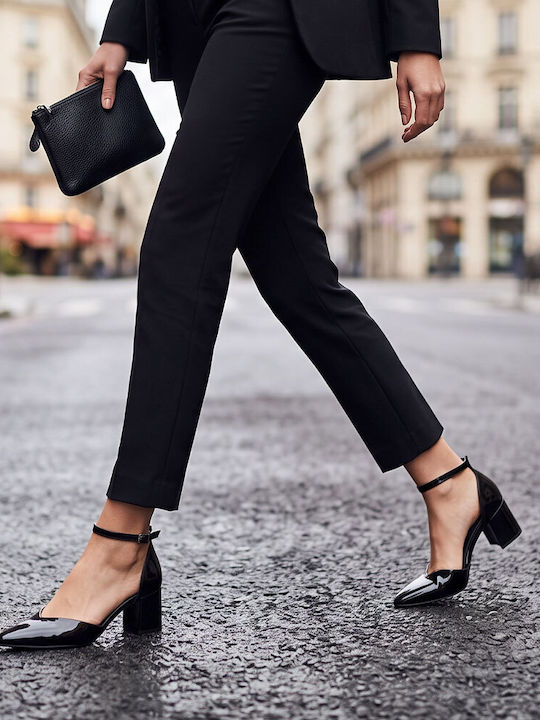 Pantofi cu toc din piele cu toc mediu negre