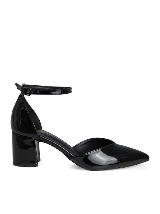 Pantofi cu toc din piele cu toc mediu negre