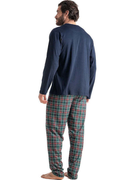 Relax Anatomic Winter Karierte Herrenpyjama Baumwollene Blaue