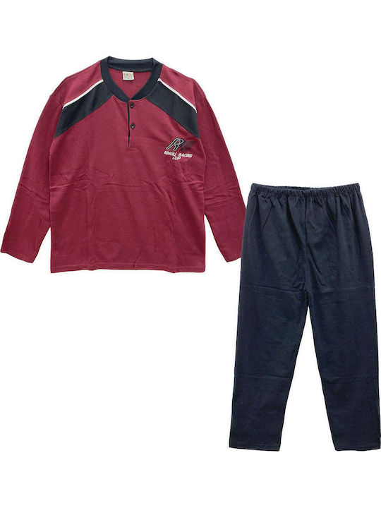 Ansin Pijama de iarnă pentru bărbați din bumbac burgundy