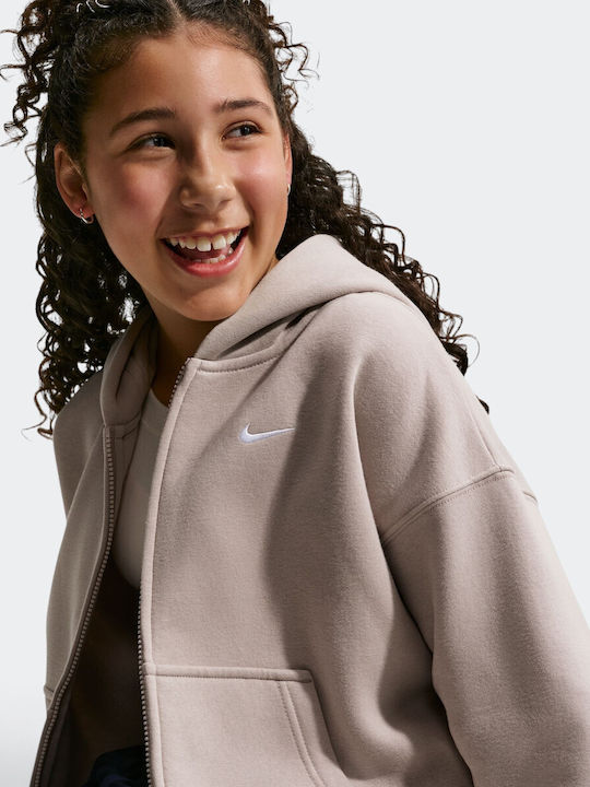 Fleece Kinder-Sweatshirt Strickjacke Gekürzt mit Kapuze Moon Particle / Weiß Sportswear