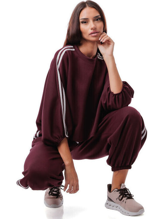 Damen Jogginghosen Burgundisch Set-27-0015