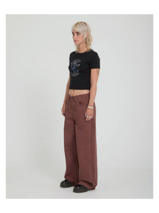 Pantaloni Jean de damă în Linie Baggy Tabac maro