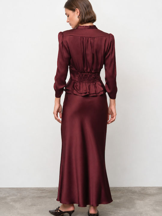Fustă Midi din Satin Burgundy