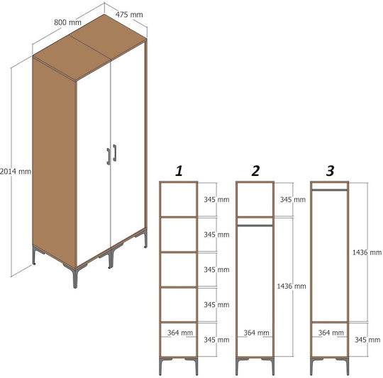 Solano Doppeltür Kleiderschrank 80x47.5x201.4cm