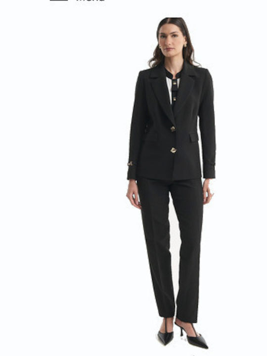 Fibes Langes Damen Krepp Blazer Schwarz