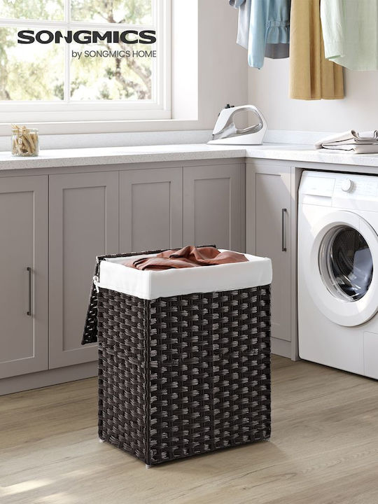Songmics Wäschekorb Korbweide 90l mit Deckel 46x33x60cm Schwarze
