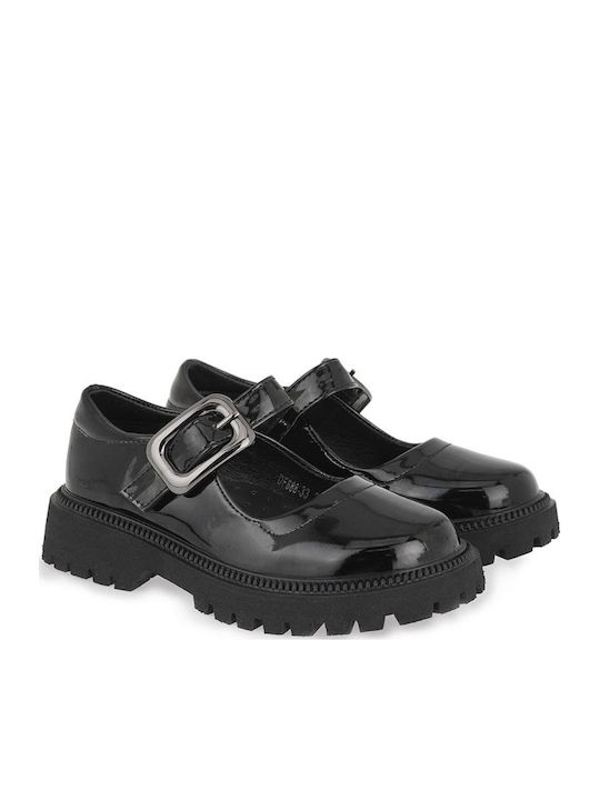 Kids Ballerinas with Hook & Loop Closure Patent Leather Black