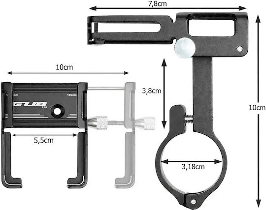 Suport pentru telefon mobil pentru bicicletă Gub P10 din aluminiu reglabil 5.5–10 cm