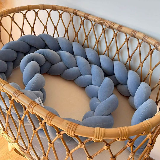 Sparrow Crib Bumper Braided Inside Blue Velvet Dusty Blue Sparrow 340cm
