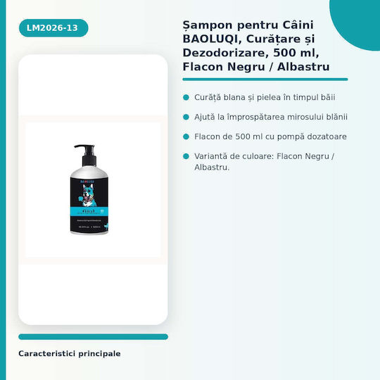Șampon Pentru Câini Baoluqi Curățare Deodorant 500 Ml Sticlă Neagră Albastră