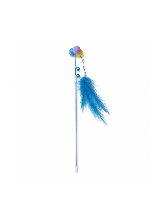 Băț De Pisică Pompon Pene Albastre Băț De Pisică Pompon Pene Albastre