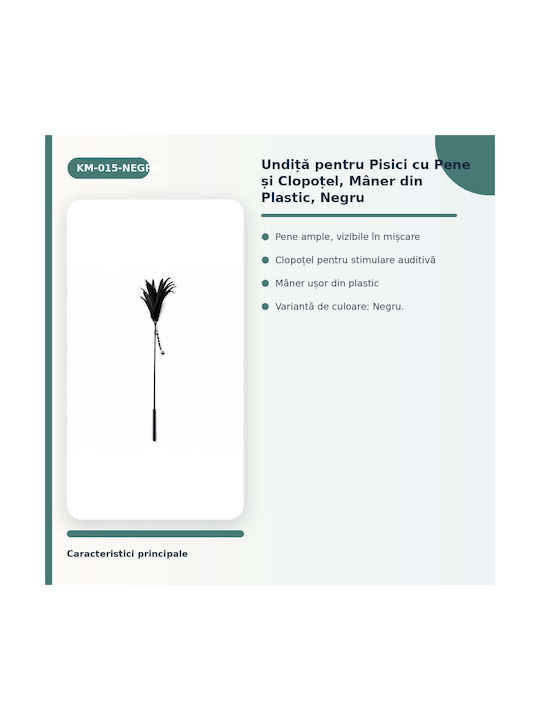 Băț Pentru Pisici Cu Pene Clopoțel Mâner Din Plastic Negru