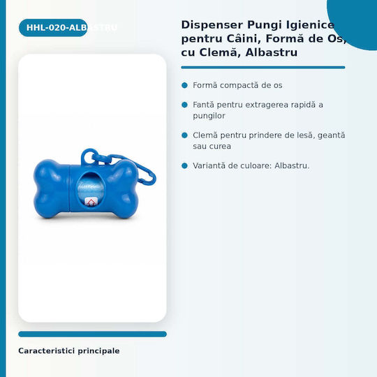 Dispenser De Saci Igienici Pentru Câini Formă De Os Clip Albastru
