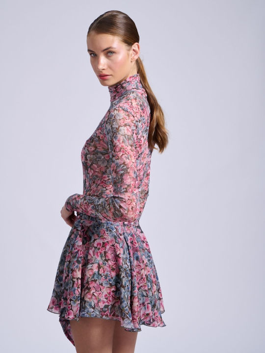 Damen Bluse Rollkragenpullover Blumen Floral
